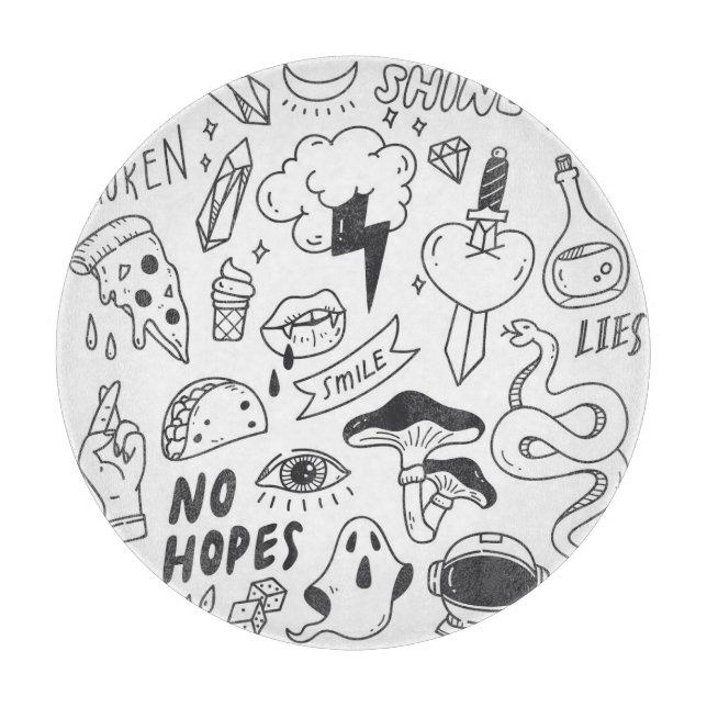 Planche À Découper Graffiti mignon : Doodle Art Set. (Devant)