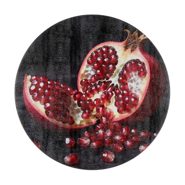 Planche À Découper Graines de Grenade Mûres Fruit Juteux Dramatique  (Devant)