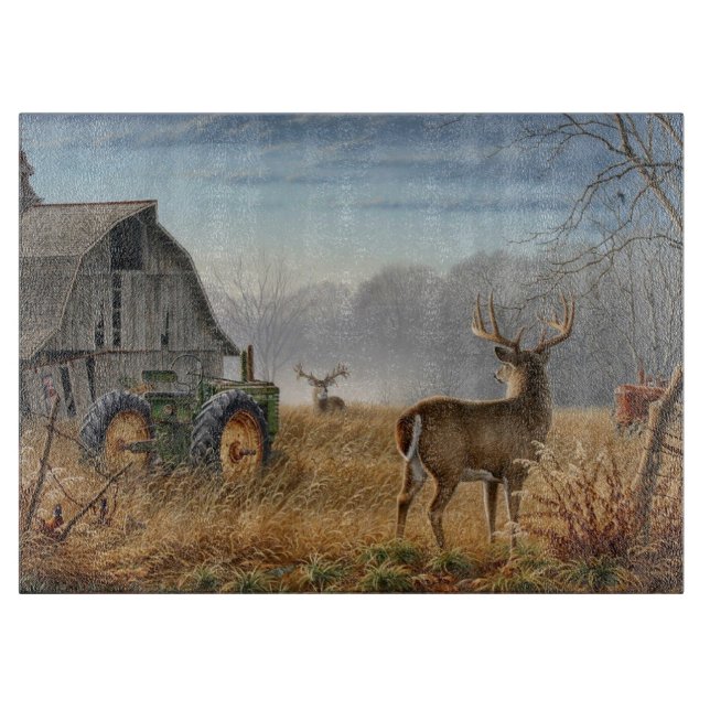 Planche À Découper Grand Cerf Buck Affrontement à la Ferme (Devant)