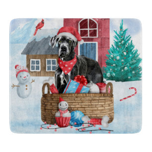 Planche À Découper Grand chien Danois dans la neige Maison de chien d