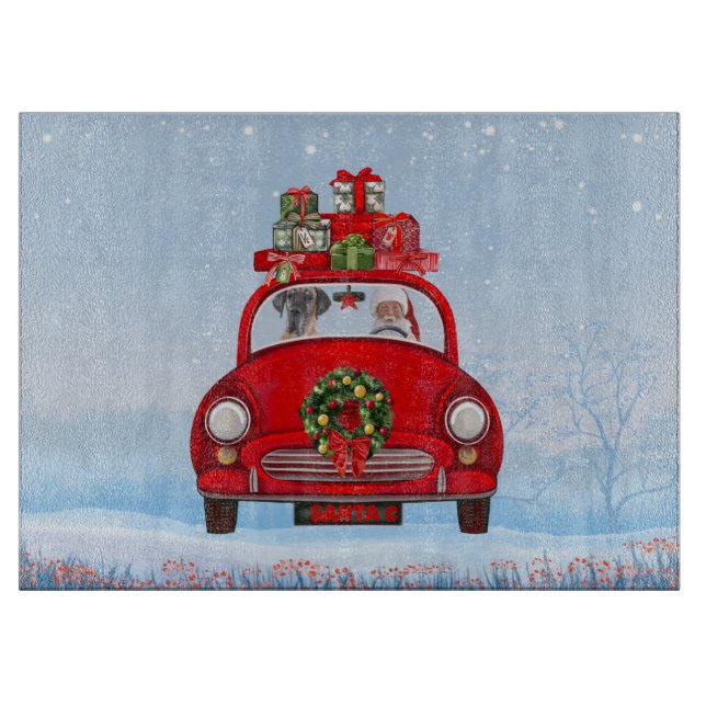 Planche À Découper Grand Chien Danois En Voiture Avec Le Père Noël (Devant)