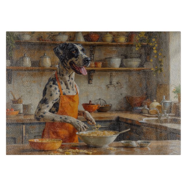 Planche À Découper Grand Danois Cuisinant dans la Cuisine (Devant)