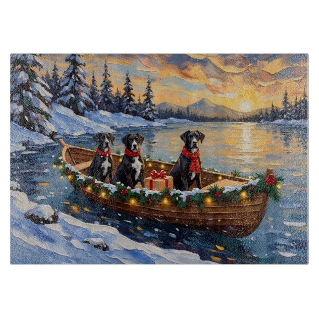 Planche À Découper Grand Danois Noël Bateau Fêtes (Devant)