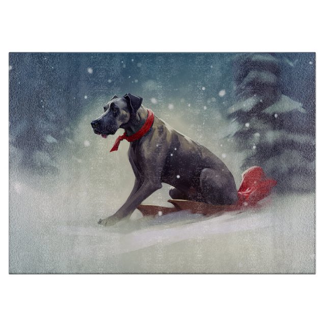 Planche À Découper Grand Danois Noël neige hiver (Devant)