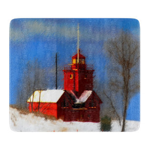 Planche À Découper Grand tableau du phare rouge - Œuvre originale