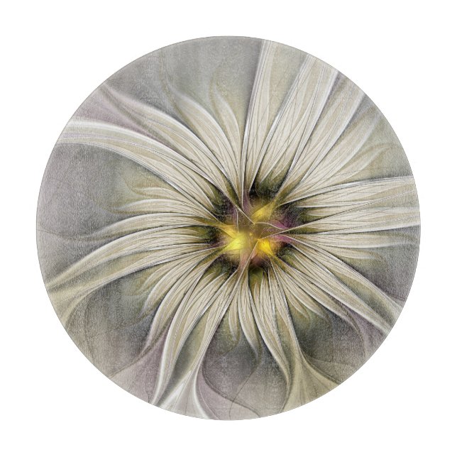 Planche À Découper Grande Fleur d'Ivoire, Art Fractal Moderne Abstrai (Devant)