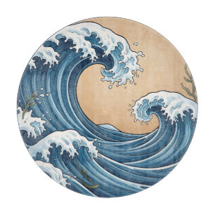 Planche À Découper Grandes vagues de l'océan bleu de style japonais