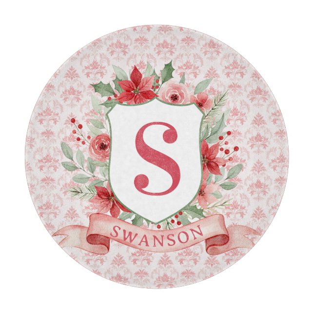 Planche À Découper Grandmillennial Holiday Crest | Christmas Monogram (Devant)