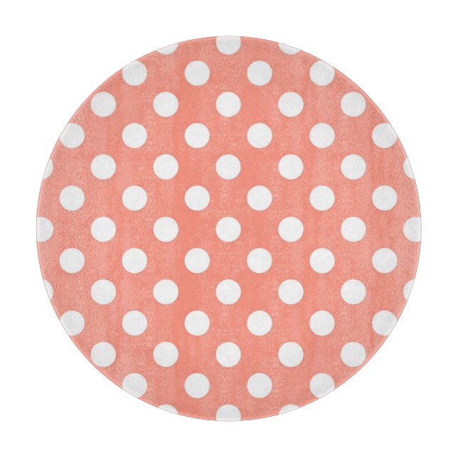 Planche À Découper Grands points rétro - corail rose et blanc (Devant)