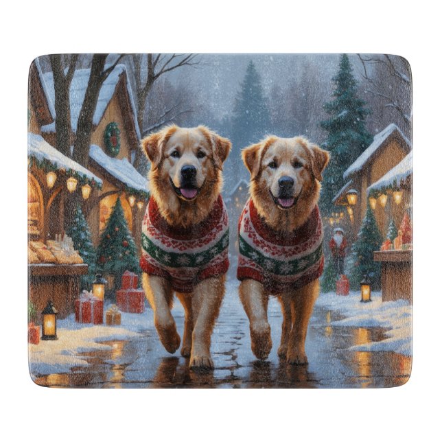 Planche À Découper Grands Pyrenees Chiens Noël Neige Vacances  (Devant)