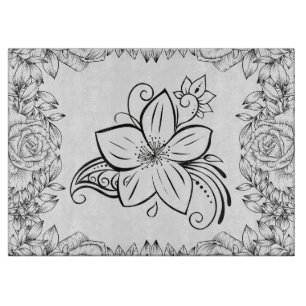 Planche À Découper Graphique monochrome, Beau Art Fleur