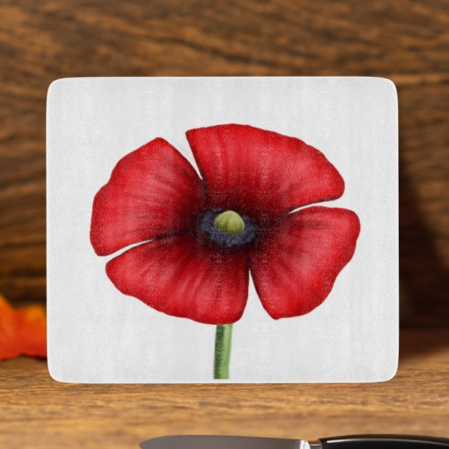 Planche À Découper Gras Rouge Poppy Flower Glass Cutting Board (A pretty poppy chopping board just for you. Makes a lovely gift)