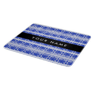 Planche À Découper Grec Fret Arabesque Bleu, Votre Nom, Personnaliser