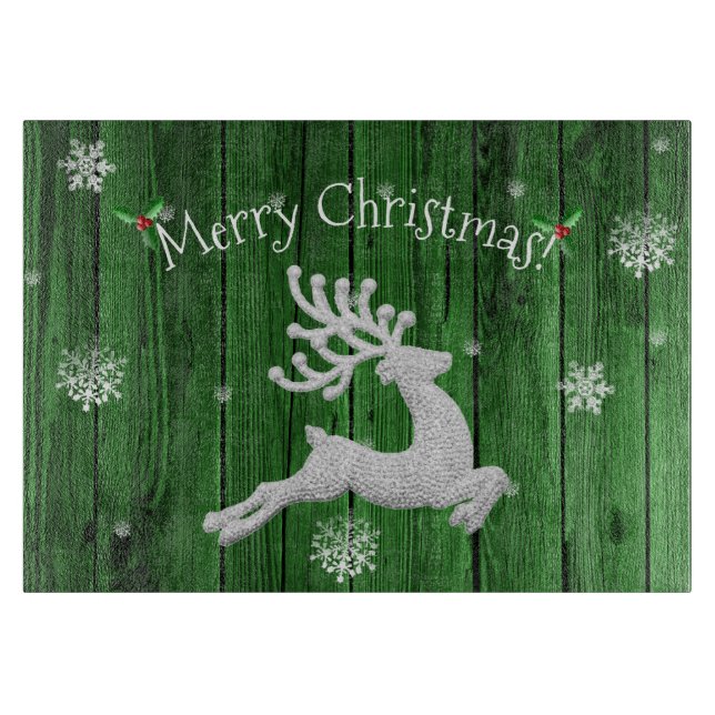 Planche À Découper Green Rustic Christmas Reindeer Cutting Board (Devant)