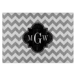 Planche À Découper Grey What Chevron Black Quatrefoil 3 Monogramme