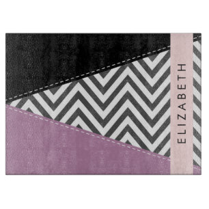 Planche À Découper Grey Zigzag, Grey Chevron, Purple, Votre Nom