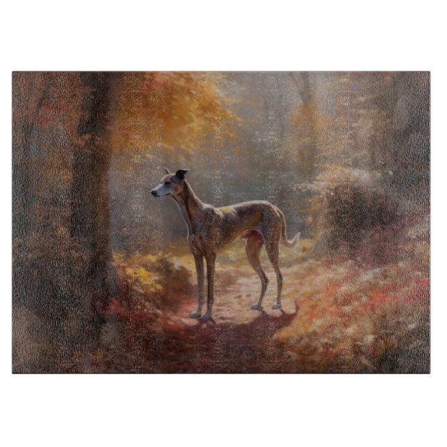 Planche À Découper Greyhound à l'automne Feuilles automne Inspiration (Devant)