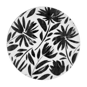 Planche À Découper Grille noire : vintage motif chrysanthème