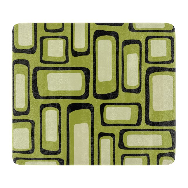 Planche À Découper Grille rectangle arrondi vert milieu du siècle rét (Devant)