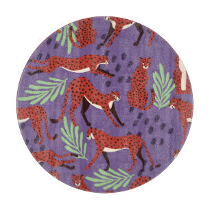 Planche À Découper Gros chats exotiques, motif plante tropical.