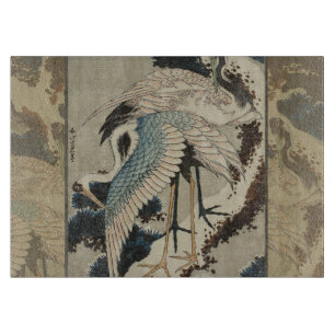 Planche À Découper Grues sur un pin couvert de neige Hokusai