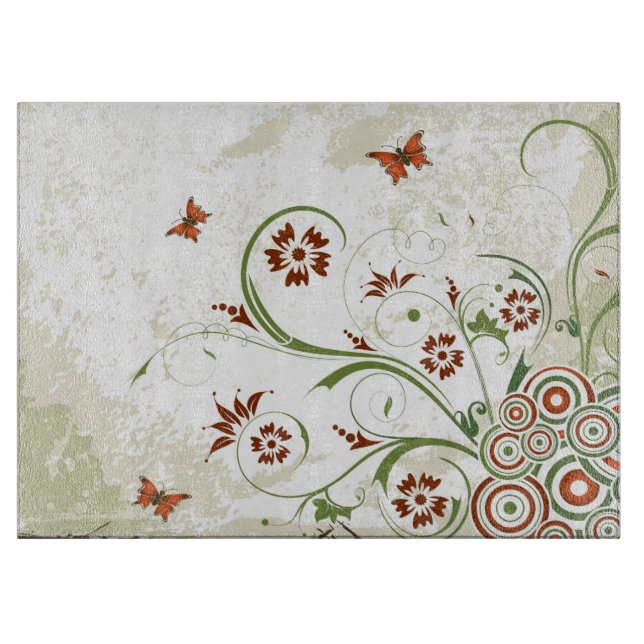 Planche À Découper Grunge papillons Abstraits et fleurs (Devant)
