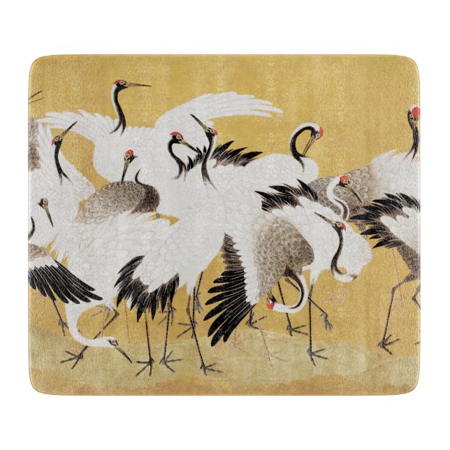 Planche À Découper Grupe de grues japonaises Vintage Oiseau Riche Cla (Devant)