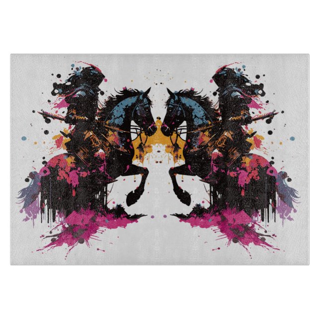 Planche À Découper Guerrier équitation cheval en aquarelle (Devant)