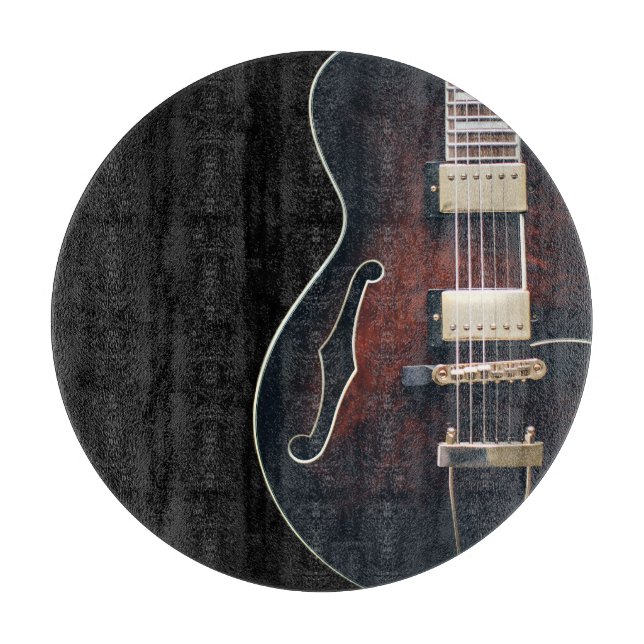 Planche À Découper Guitare Électrique Sur Fond Noir (Devant)