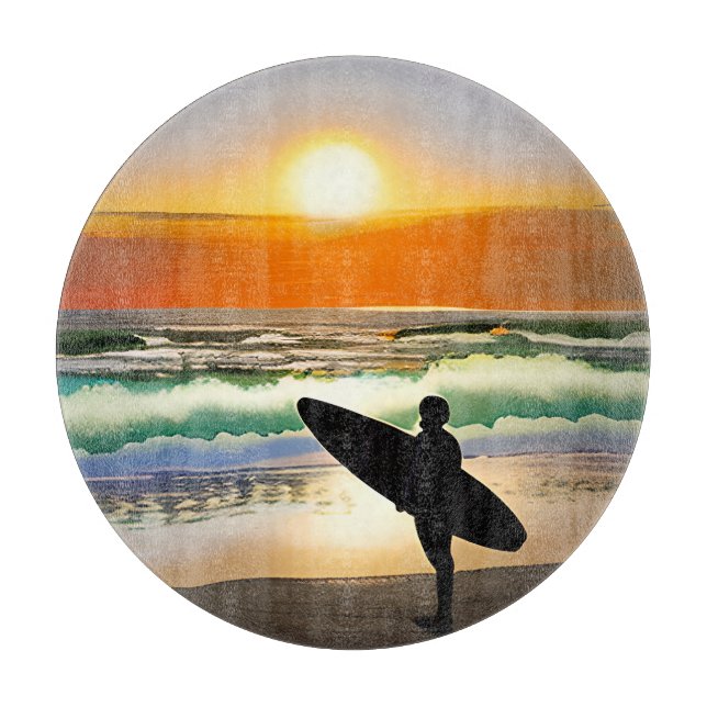 Planche À Découper Guy sur la plage avec coucher de soleil sur le Sur (Devant)