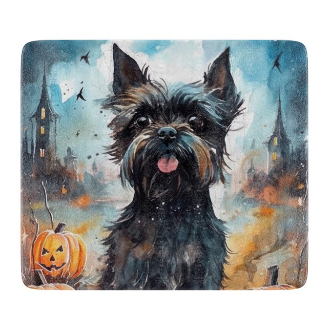 Planche À Découper Halloween Affenpinscher avec la peur Citrouille (Devant)