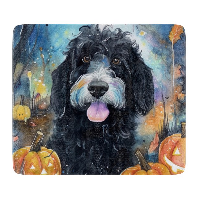 Planche À Découper Halloween Bernedoodle Avec La Peur Citrouille (Devant)