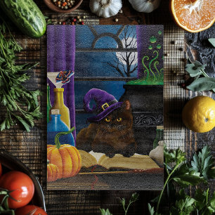 Planche À Découper Halloween sorcière chat violet magie