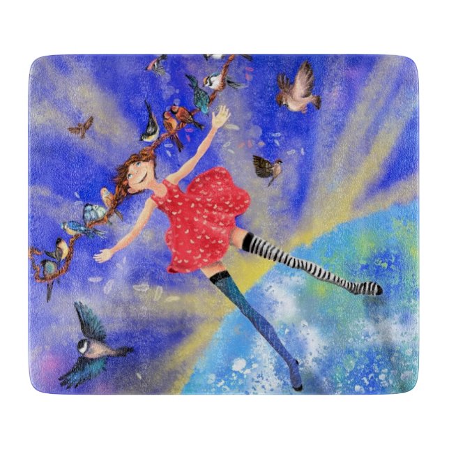 Planche À Découper Happy Girl with Birds (Devant)