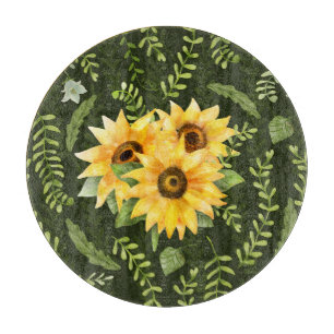 Planche À Découper Herbes de tournesols Feuille Motif d'aquarelle