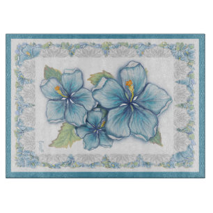 Planche À Découper Hibiscus & dentelle TURQUOISE