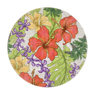 Planche À Découper Hibiscus et orchidées hawaïens tropicaux de Keleah