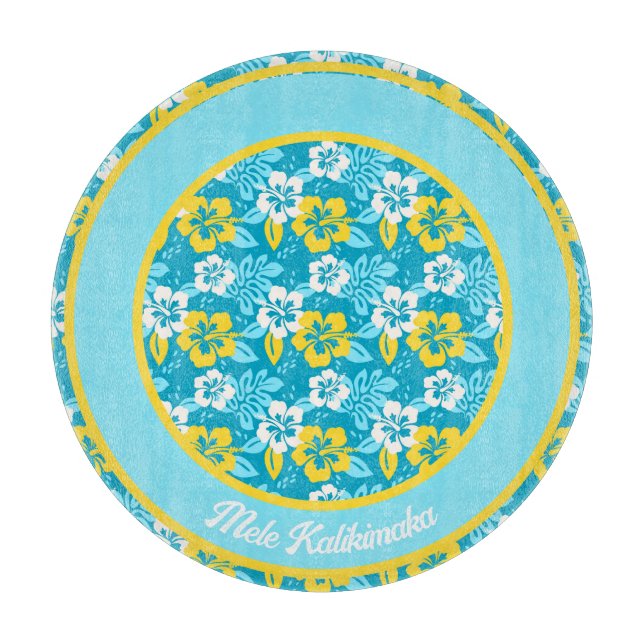 Planche À Découper Hibiscus hawaïen bleu motif floral (Devant)