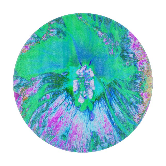 Planche À Découper Hibiscus Psychedelic Rétro Vert et Rose Chaud (Devant)