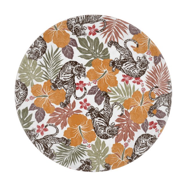 Planche À Découper Hibiscus Tiger, Motif exotique. (Devant)