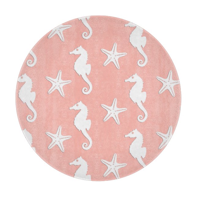 Planche À Découper Hippocampe et étoiles de mer - Corail clair rose (Devant)