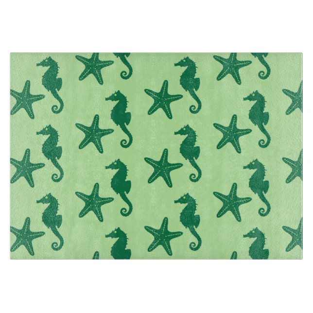 Planche À Découper Hippocampe et poisson-étoiles - citron vert et éme (Devant)