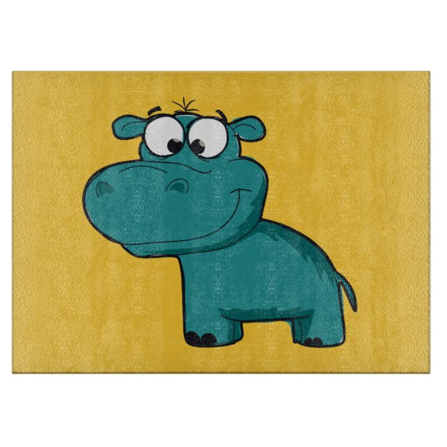 Planche À Découper Hippopotame heureux bleu (Devant)