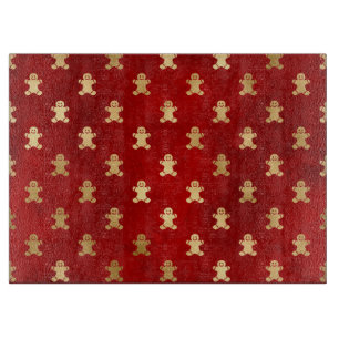 Planche À Découper Homme en pain d'épices d'hiver rouge et or festif