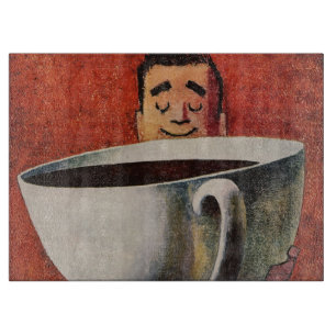 Planche À Découper Homme heureux vintage buvant une tasse géante de c