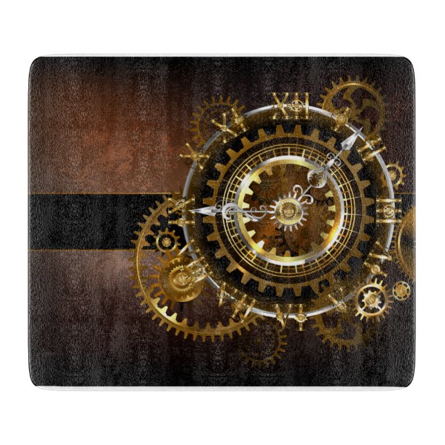 Planche À Découper Horloge Steampunk avec des engrenages anciens (Devant)