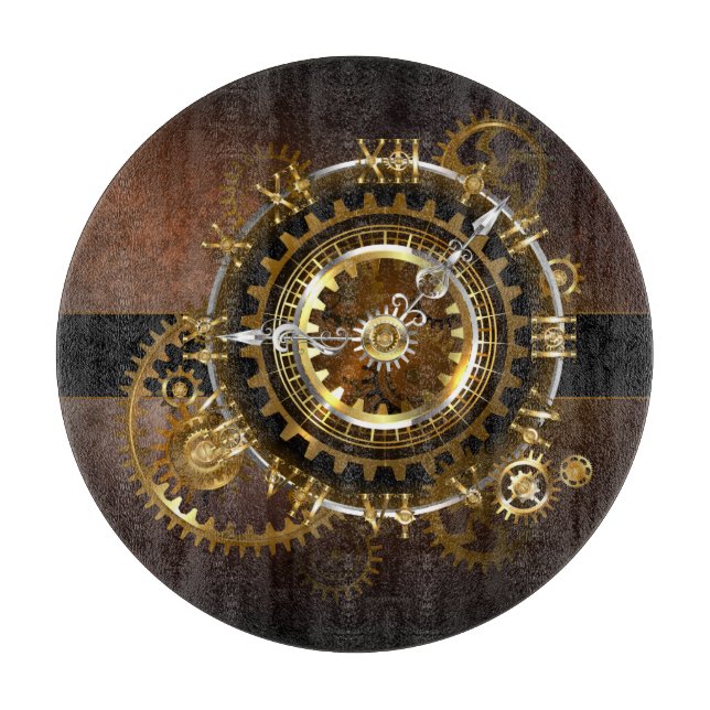 Planche À Découper Horloge Steampunk avec des engrenages anciens (Devant)