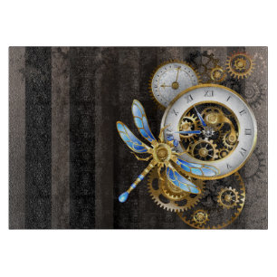 Planche À Découper Horloge Steampunk avec libellule mécanique
