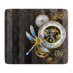 Planche À Découper Horloge Steampunk avec Libellule Mécanique