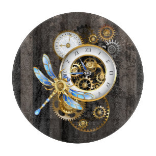 Planche À Découper Horloge Steampunk avec libellule mécanique